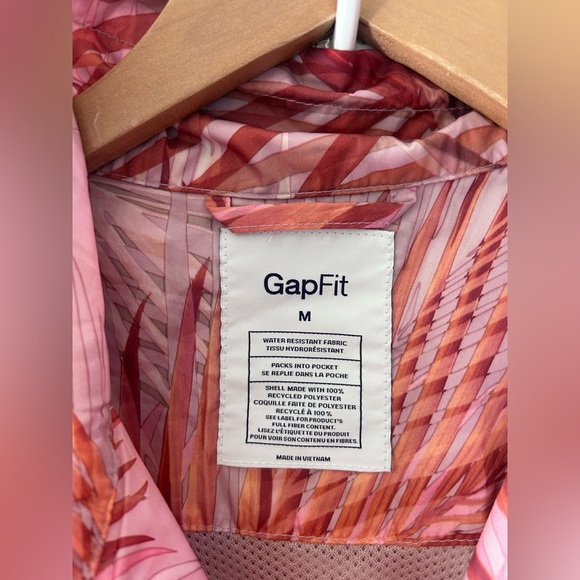 *GAP FIT Lightweight Windbreaker Jacket - Pink Coral Palm Print - Women’s Size M - Picture 6 of 7